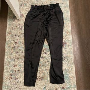 Express black satin tie waist paperbag pants